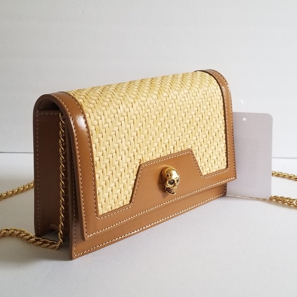 Alexander McQueen Raffia Skull Crossbody Bag Natural Camel - Picture 3 of 10